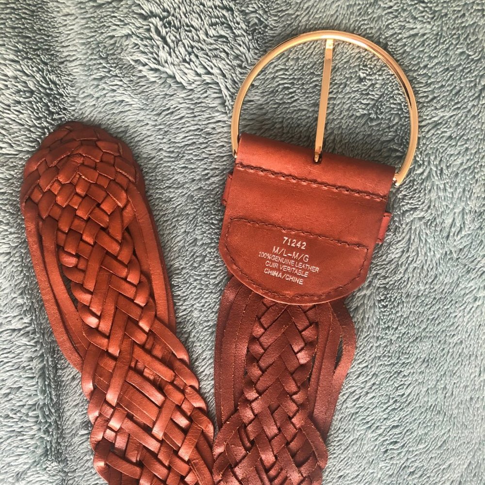Brown leather woven belt